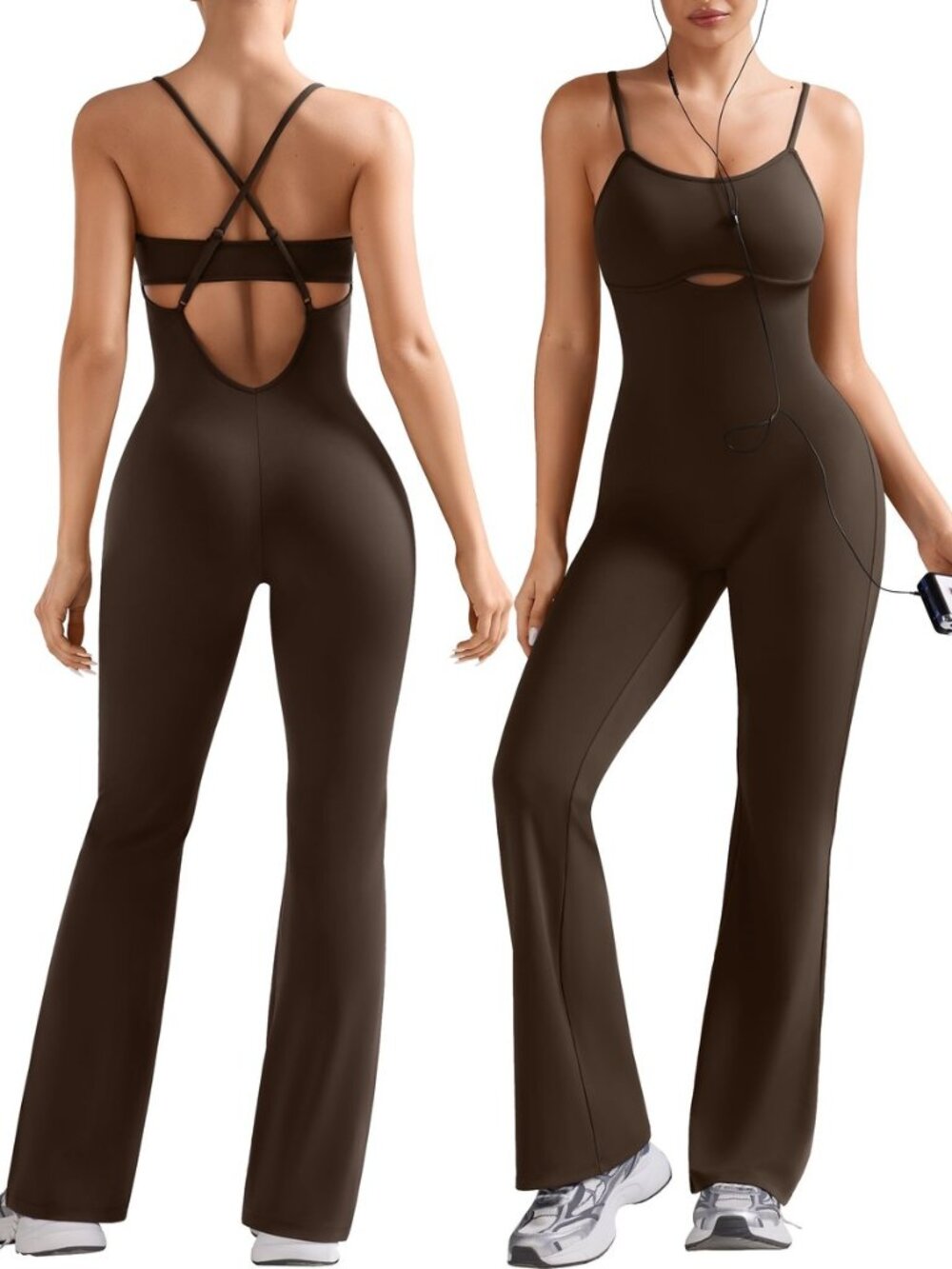 Womens Flare Workout Jumpsuits Backless One Piece Yoga Outfit Padded